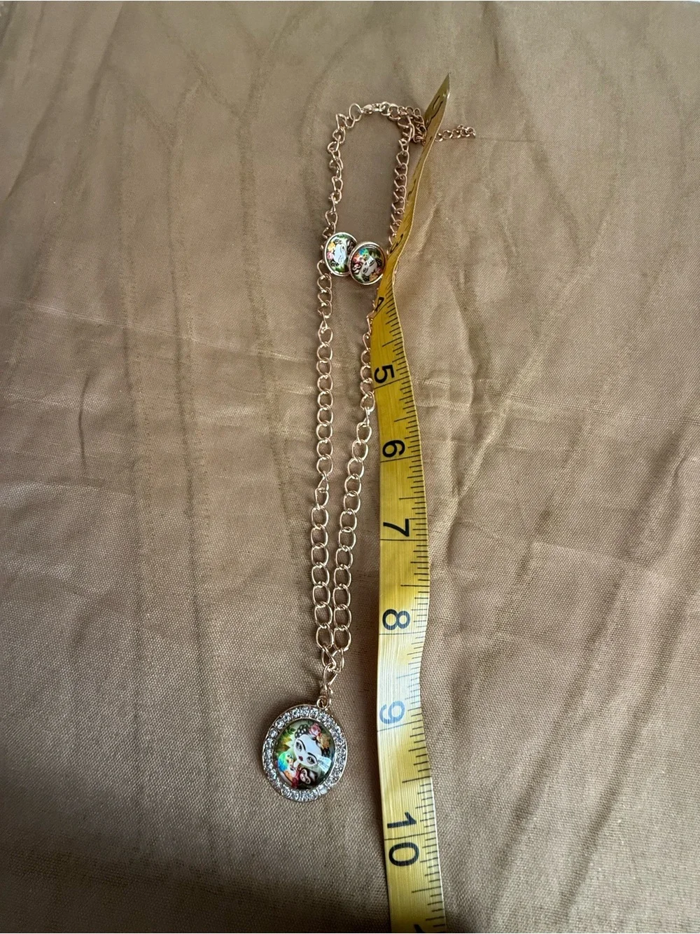 Gold-Tone Floral Portrait Pendant Necklace and Stud Earrings
